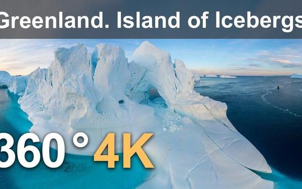 【360° VR】格陵兰岛。冰山岛，4K空中视频