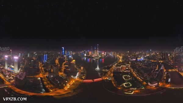 【360° VR】上海,中国。世界上人口最多的城市。8k航拍视频